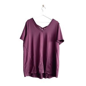 Nola Women's Crisscross Strappy Back V-Neck Short Sleeve Active Tee Purple Sz 2X